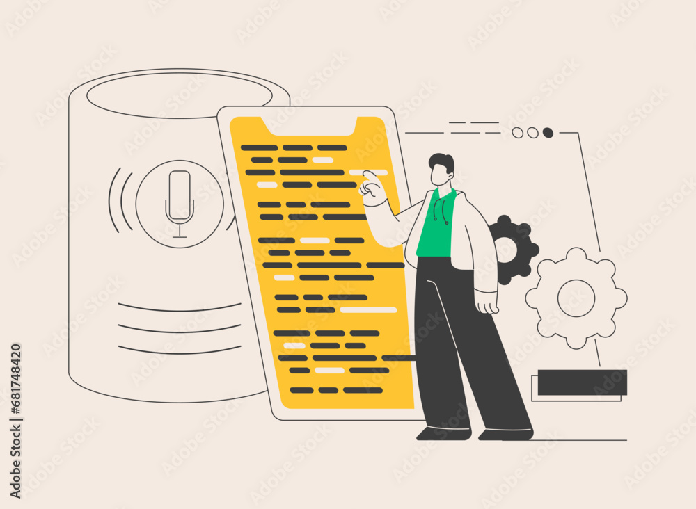 Poster smart speaker apps development abstract concept vector illustration.