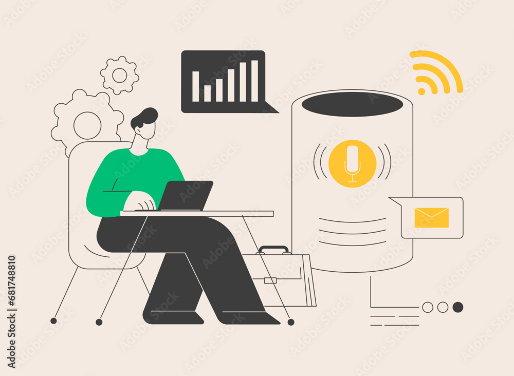 Poster smart speaker office controller abstract concept vector illustration.