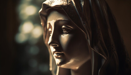 Christianity beauty captured in statue of praying woman outdoors generated by AI