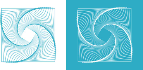 Abstract illusion type shape with brutalist geometric in memphis swiss aesthetic. Bahaus contemporary figure star oval floral spiral flower primitive teal grid with psychedelic repetition. Basic tech