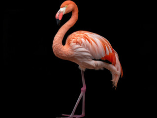 Flamingo Studio Shot Isolated on Clear Black Background, Generative AI