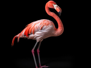 Flamingo Studio Shot Isolated on Clear Black Background, Generative AI