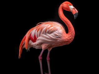 Flamingo Studio Shot Isolated on Clear Black Background, Generative AI