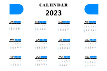 Calendar 2023 week start Sunday. Corporate design planner template vector. Calendar planner 2023