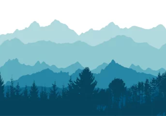 Foto op Plexiglas anti-reflex Autumn landscape with blue trees. Mountains in a warm country. hand drawing. Not AI, Illustrat3 . Vector illustration © Мария Неноглядова