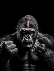 Gorilla Studio Shot Isolated on Clear Black Background, Generative AI