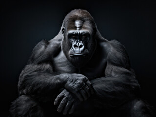Obraz premium Gorilla Studio Shot Isolated on Clear Black Background, Generative AI