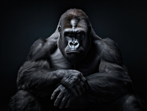 Gorilla Studio Shot Isolated on Clear Black Background, Generative AI