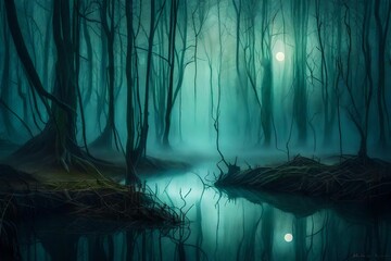 dark forest in the fog