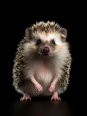 Hedgehog Studio Shot Isolated on Clear Black Background, Generative AI