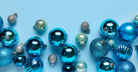 Christmas balls on blue background