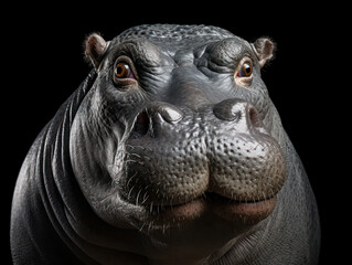 Hippo Studio Shot Isolated on Clear Black Background, Generative AI