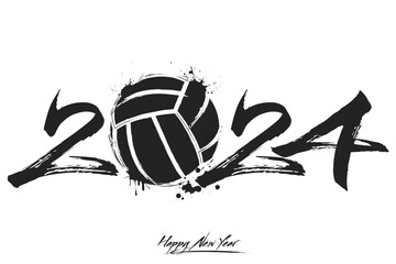 Happy New Year 2024 and volleyball ball
