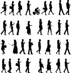 silhouette person man vector woman isolated black go walk illustration set