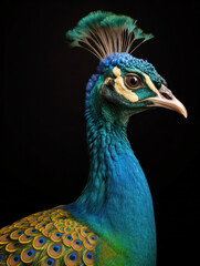 Obraz premium Peacock Studio Shot Isolated on Clear Black Background, Generative AI