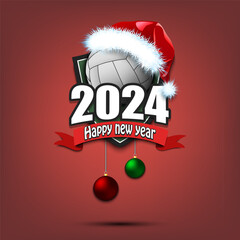 Happy New Year 2024 and volleyball ball