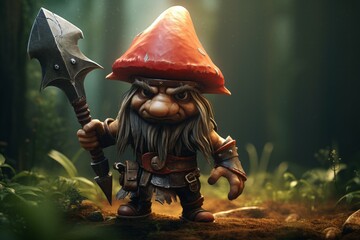 Decorative Gnome warrior. Anger man. Generate Ai - obrazy, fototapety, plakaty