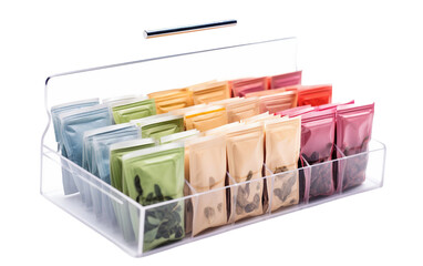 Collection of Beautiful Tea Bag Organizers with Compartments Isolated on Transparent Background PNG.