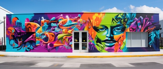 Vibrant colors come alive in this street art mural, expressing the artists creativity through a mix of text and graffiti.