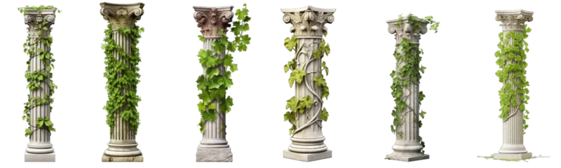 Deurstickers Collection of columns with plants on them on a white or transparent background generative ai © GHart