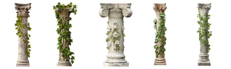 Deurstickers Collection of columns with plants on them on a white or transparent background generative ai © GHart