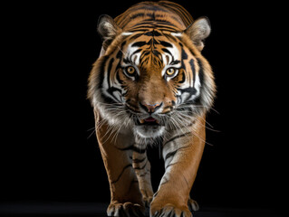 Fototapeta premium Tiger Studio Shot Isolated on Clear Black Background, Generative AI