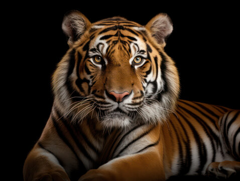 Tiger Studio Shot Isolated on Clear Black Background, Generative AI