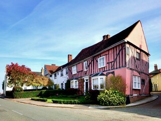 Medieval houses in the historic village of Lavenham, Suffolk, UK. 