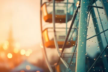 Tuinposter Ferris wheel cabins amusement park at Christmas market. Generative AI © masharinkaphotos