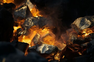 Shiny Gold nugget coals. Coal rock. Generate Ai