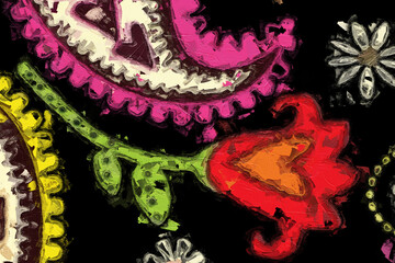 Obraz premium Oil painting and various floral illustrations of Paisley's beautiful wedding