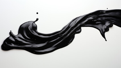 Photo of splashes and drops of black color on a white background.