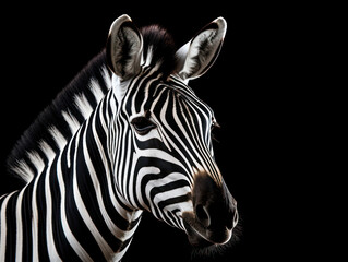 Zebra Studio Shot Isolated on Clear Black Background, Generative AI