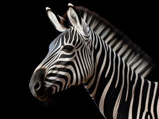 Zebra Studio Shot Isolated on Clear Black Background, Generative AI