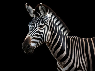 Fototapeta na wymiar Zebra Studio Shot Isolated on Clear Black Background, Generative AI
