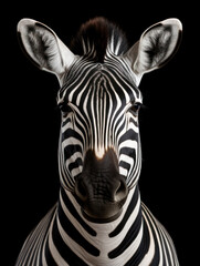 Zebra Studio Shot Isolated on Clear Black Background, Generative AI