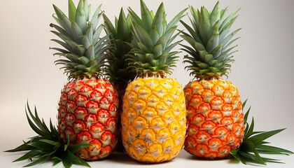 Fresh, ripe pineapple and strawberries on a wooden table generated by AI