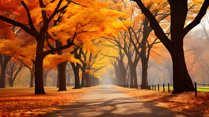 Wonderful autumn leaves landscape in large park