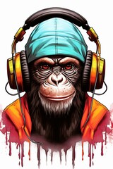 Ai simpatica scimmia con le cuffie da DJ 01