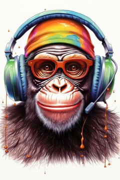 Ai simpatica scimmia con le cuffie da DJ 03