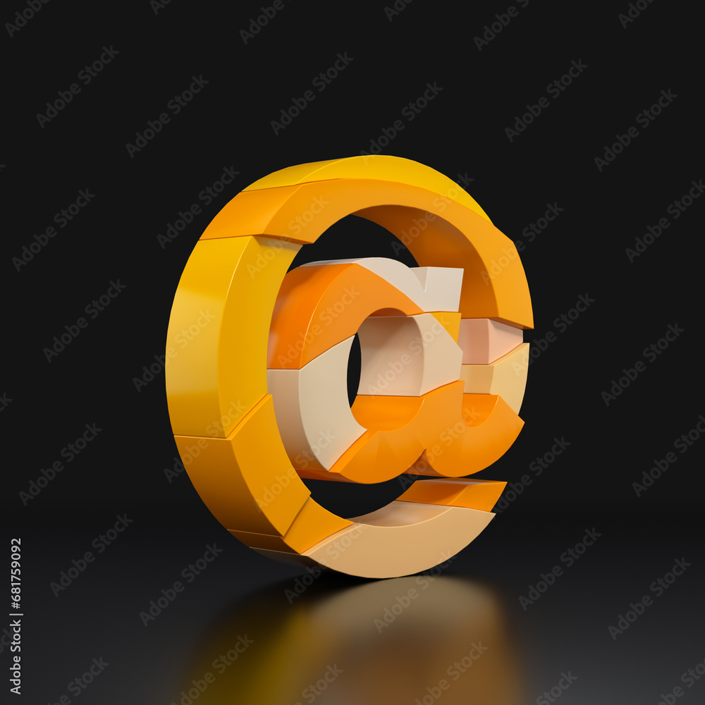 Poster multicolored extruded email sign icon isolated on black background. 3d rendering