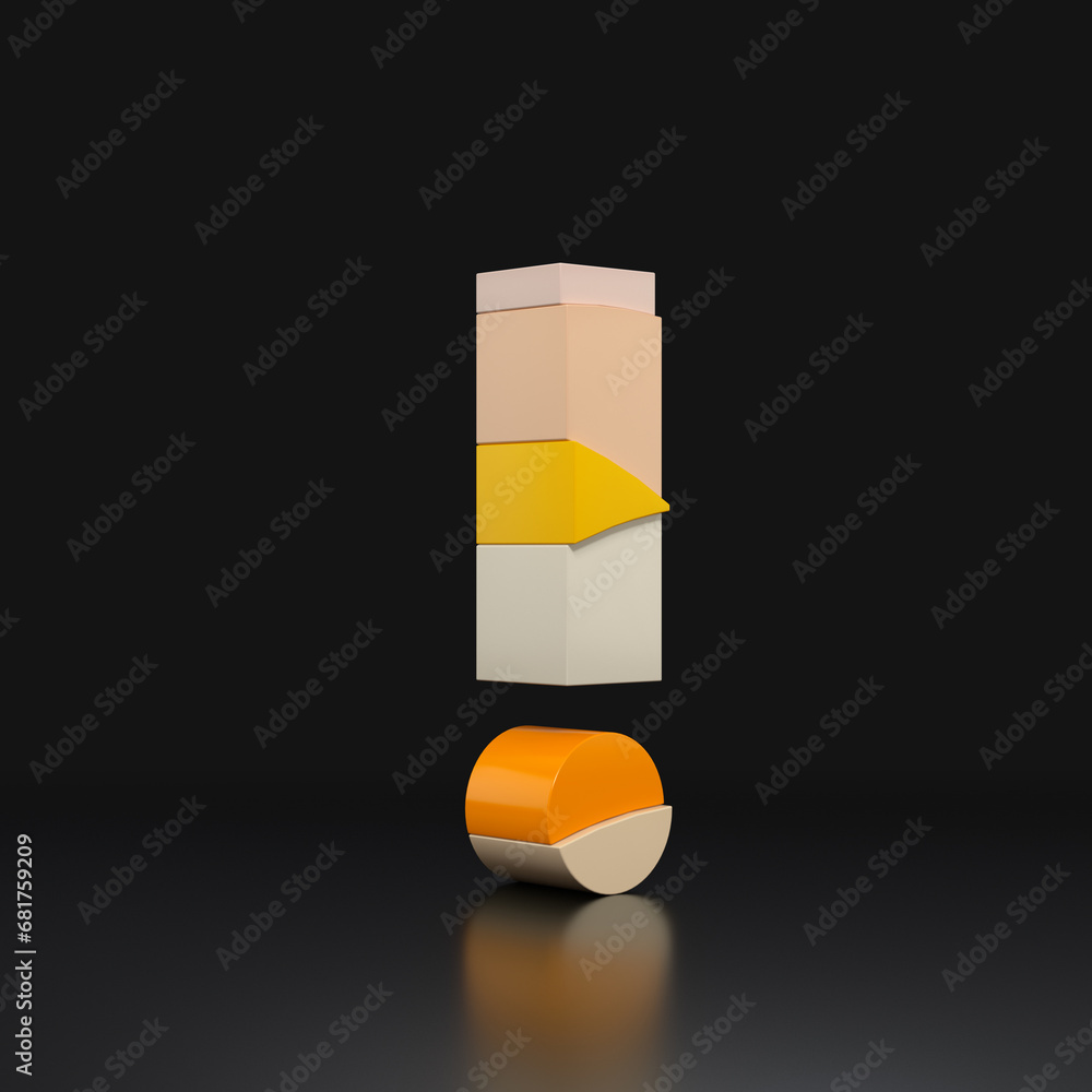 Poster multicolored extruded exclamation mark sign icon isolated on black background. 3d rendering