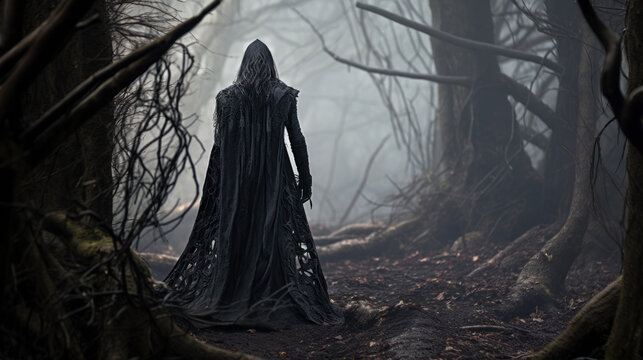 Evil wizard in dark forest