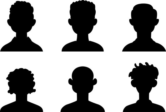 Set of silhouettes, silhouettes of women's and men's heads, avatars of female and male heads with outlines. Vector illustration of faceless male and female avatars head and shoulders and hair