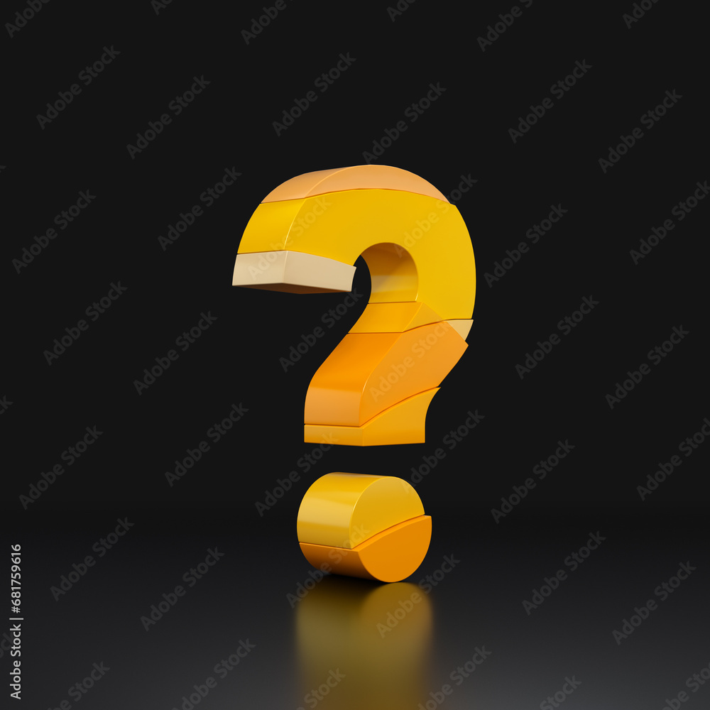 Aufkleber multicolored extruded question mark symbol isolated on black background. 3d rendering