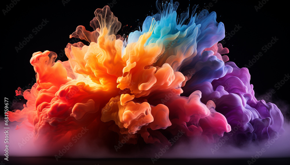 Poster abstract purple flame exploding in vibrant blue wave of motion generated by ai
