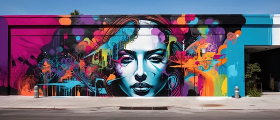 Crédence de cuisine en verre imprimé Graffiti Vibrant colors come alive in this street art mural, expressing the artists creativity through a mix of text and graffiti.