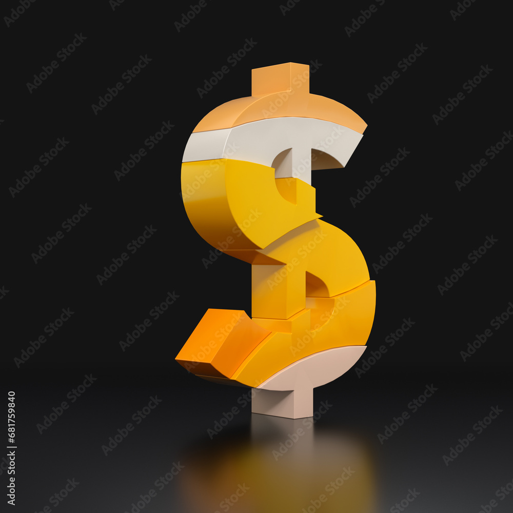 Poster multicolored extruded us dollar currency symbol isolated on black background. 3d rendering