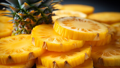 Freshness and sweetness in a juicy pineapple slice, a tropical delight generated by AI