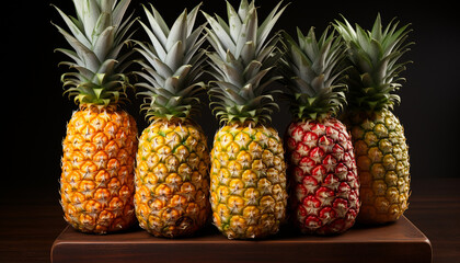 Freshness and sweetness of ripe pineapple on a wooden table generated by AI